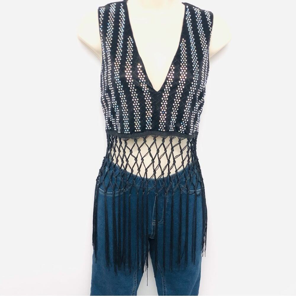 Banjul Black Rainbow Bling Fringe Top - Picture 2 of 16